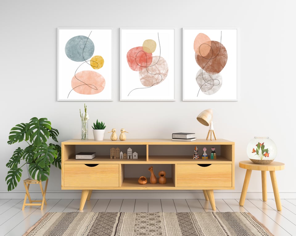 Modern art wall prints, abstract wall art, terracotta and beige home decor