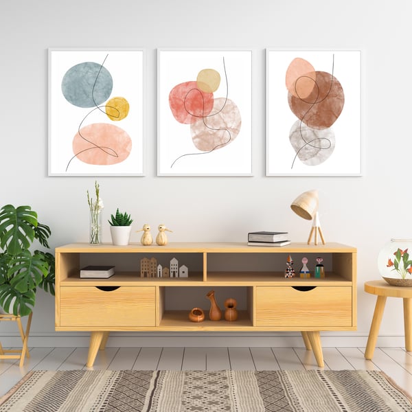 Modern art wall prints, abstract wall art, terracotta and beige home decor