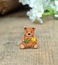 Daffodil Bear Pin, Handmade Tiny Teddy Bear Brooch, March Birth Flower Badge