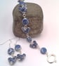 White with Blue Pattern Ceramic Chicken and Coin Bead Bracelet and Earrings Set - Image 1