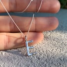 Silver Letter E Necklace - Small E Initial - Solid Sterling Silver - Hammered 