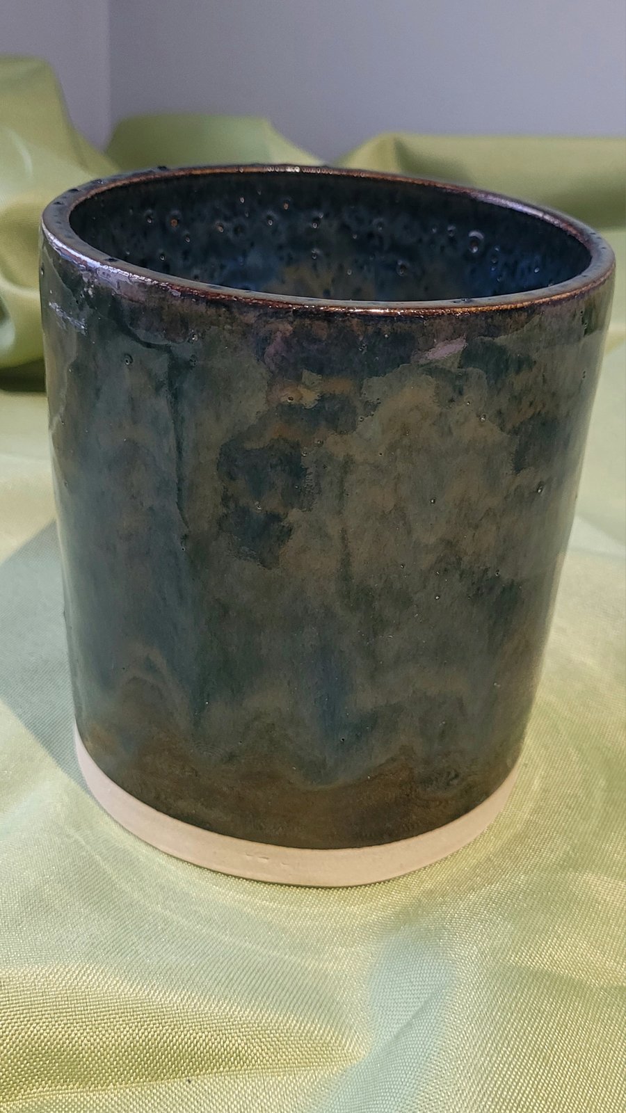 Dark blue cylinder plant pot handmade pottery