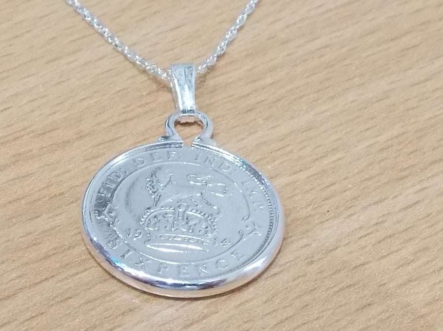 1914 110th Birthday Anniversary sixpence coin pendant plus 18inch SS chain gift