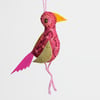 Pink felt 3D bird with Almond Blossom embroidery