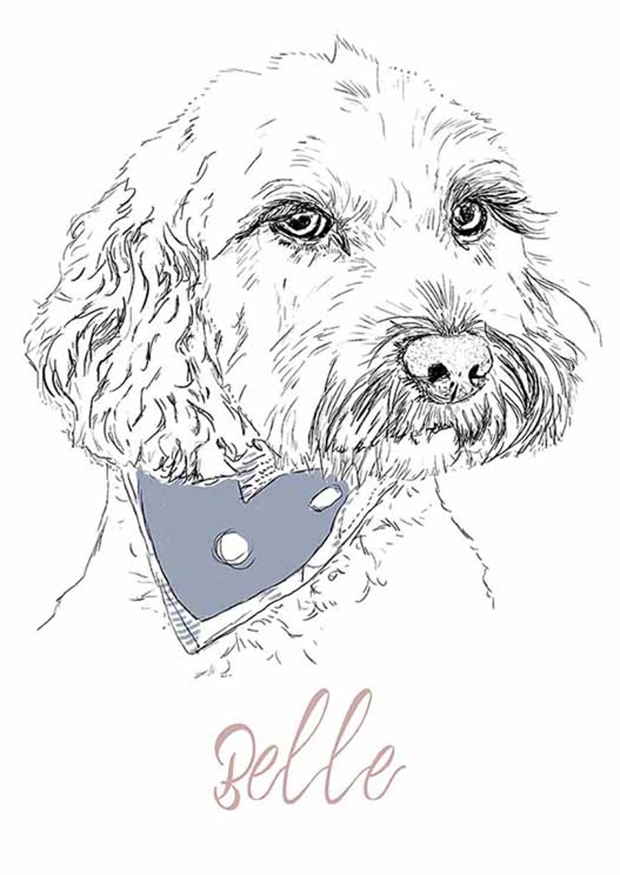 A4 Personalised cockapoo art print in red or pink and grey - great gift idea!
