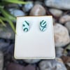 White and Green Oval Stud Earrings