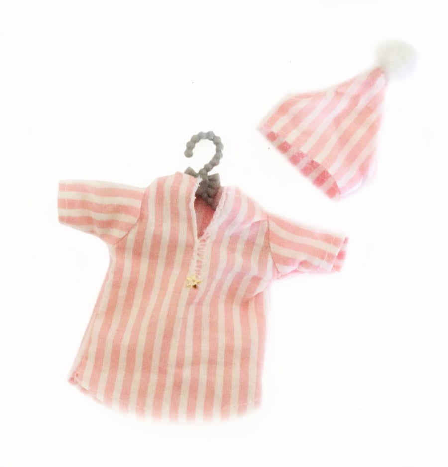 Little Nippers’ Pink Striped Nightshirt and Nightcap Set