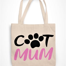 Cat Mum Tote Bag Paw Print Shopper Jute Canvas Bag - Cat Pet Owner Lover Present