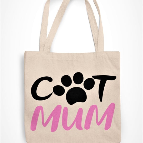Cat Mum Tote Bag Paw Print Shopper Jute Canvas Bag - Cat Pet Owner Lover Present