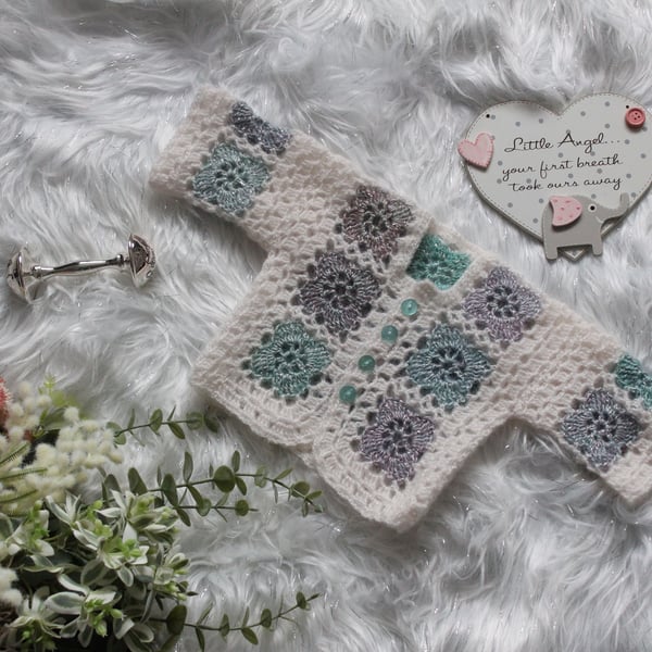 Baby crochet granny square cardigan to fit new born or first size