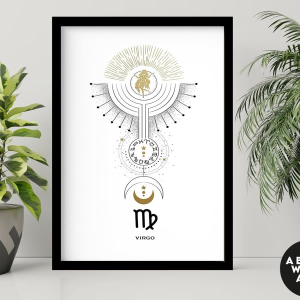 Zodiac art prints Virgo gifts, Horoscope print personalised gift for sister, Vir