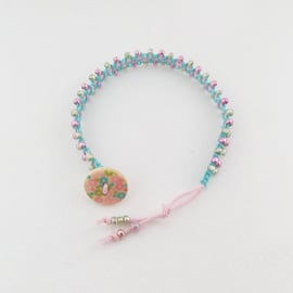 Pastel Cotton Bracelet, Beaded Macramé, Hypoallergenic