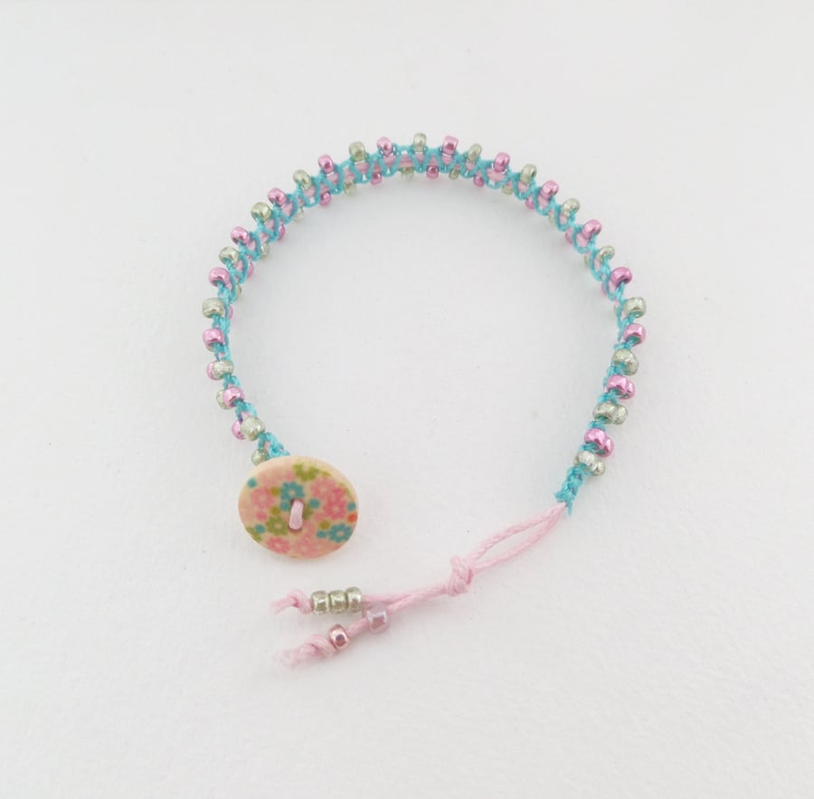 Pastel Cotton Bracelet, Beaded Macramé, Hypoallergenic