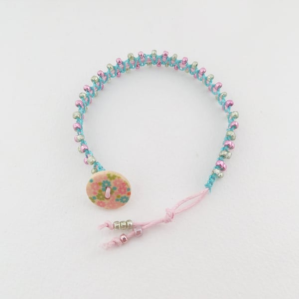 Pastel Cotton Bracelet, Beaded Macramé, Hypoallergenic