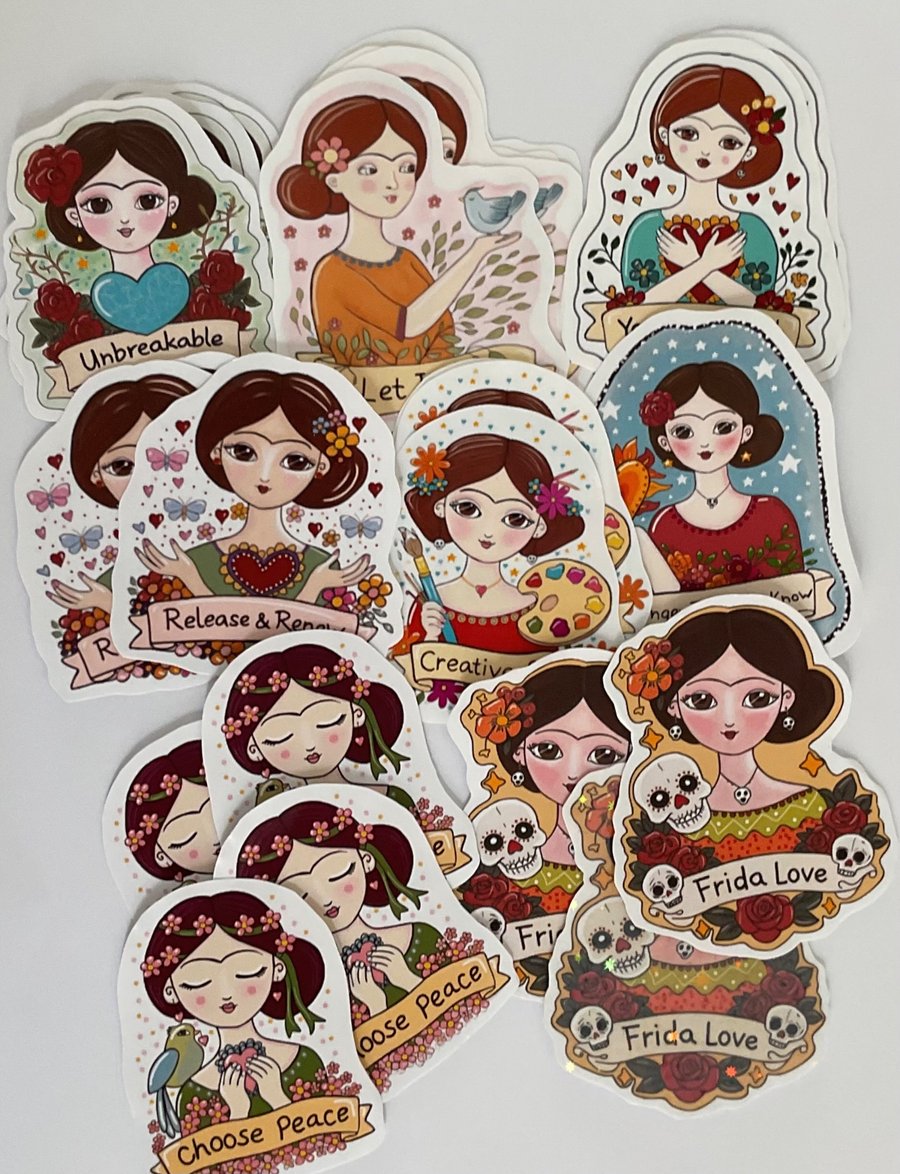 Frida Inspired Positive Affirmation Sticker Set - Bumper Pack of Vinyl Stickers 