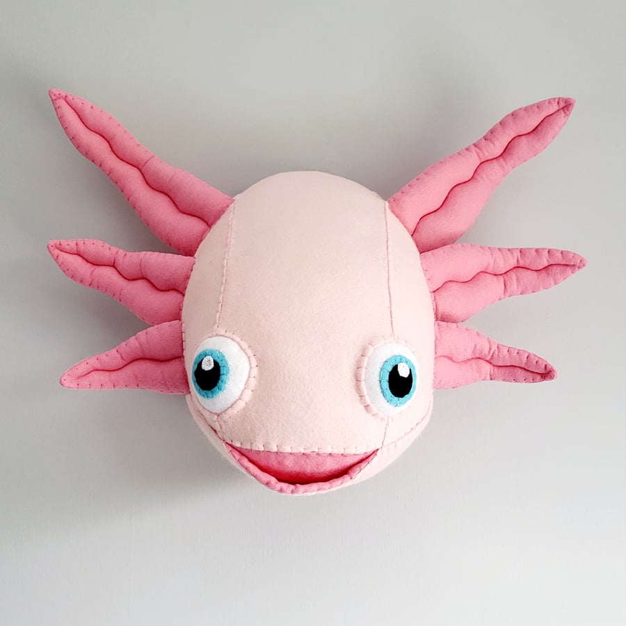 AXOLOTL - Felt Faux Taxidermy - Wall Mounted Animal Head