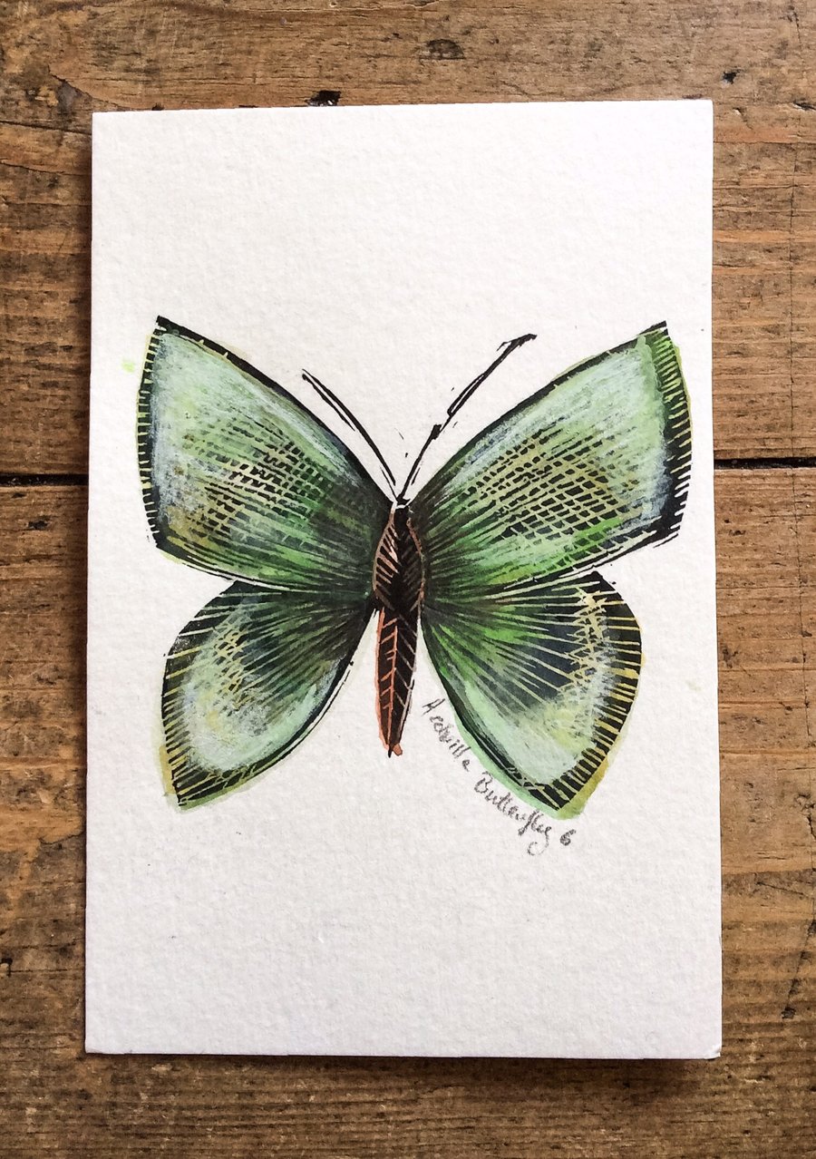 Butterfly hand painted watercolour and lino print Butterfly 6