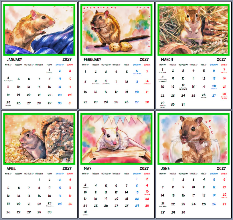 2027 A4 Calendar Gerbils Wire Hanging 