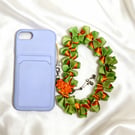 Handmade Orange Blossom & Green Satin Ribbon Phone Strap