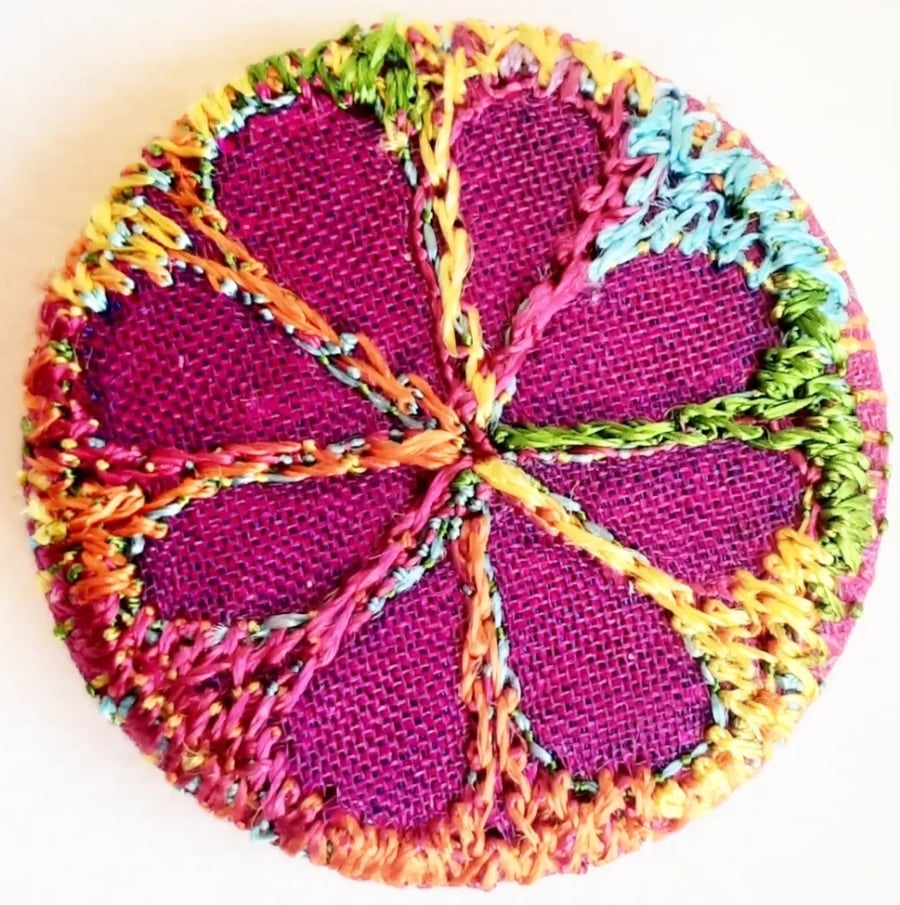 Buttons 1 inch button Hand Dyed Silks and Cottons Free Machine Embroidery Button