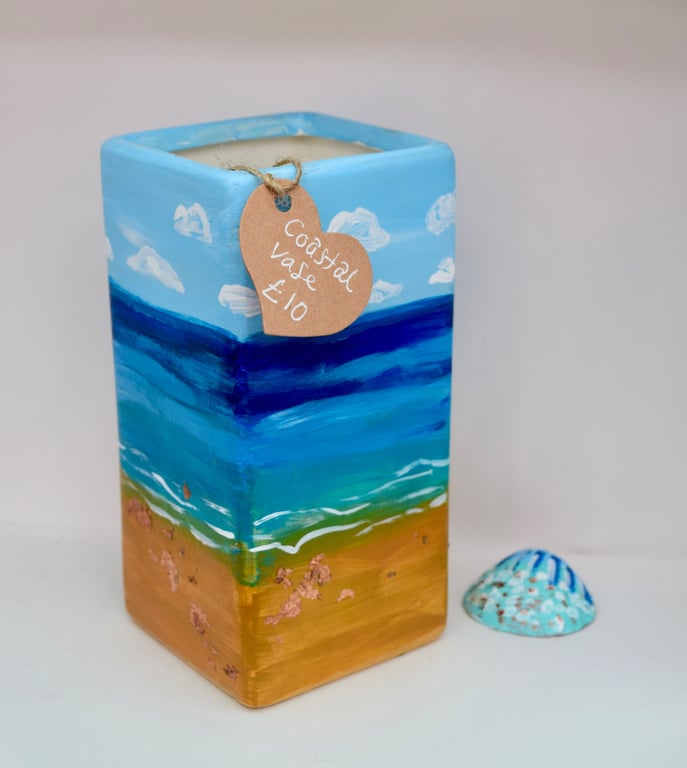 Hand-Painted Ceramic Coastal Vase