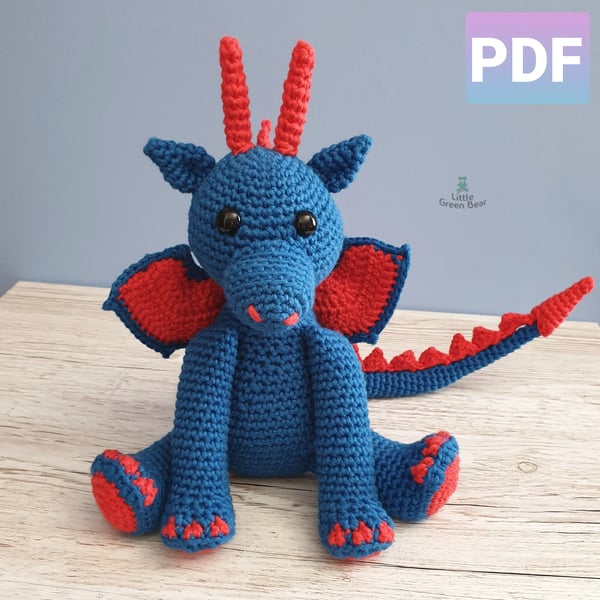 Denzel the Dragon Crochet Pattern, Dragon Amigurumi Pattern