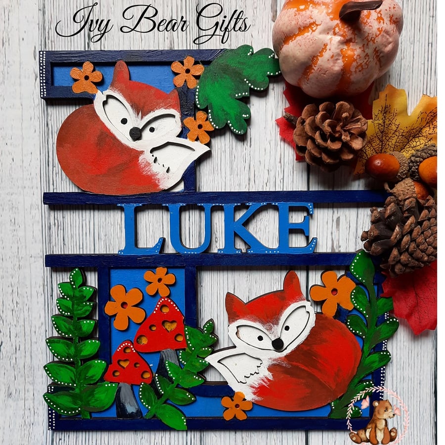 Personalised fox theme Initial and name.