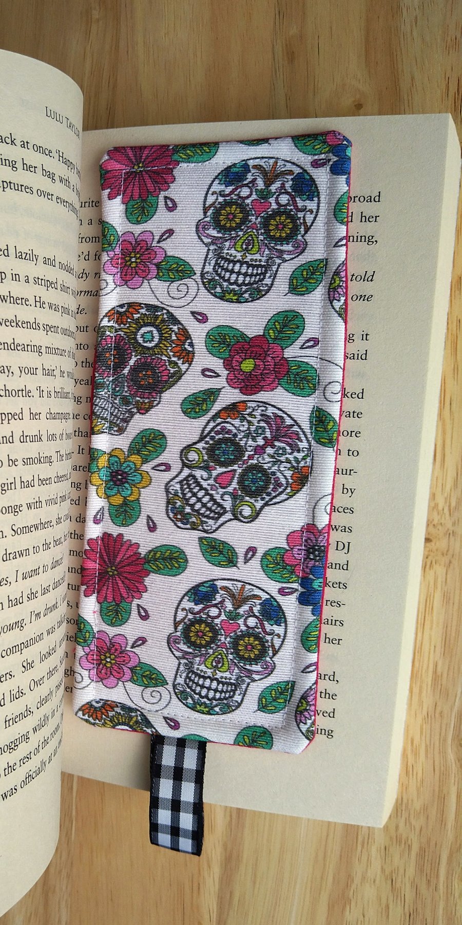 Bookmark with skulls and flowers