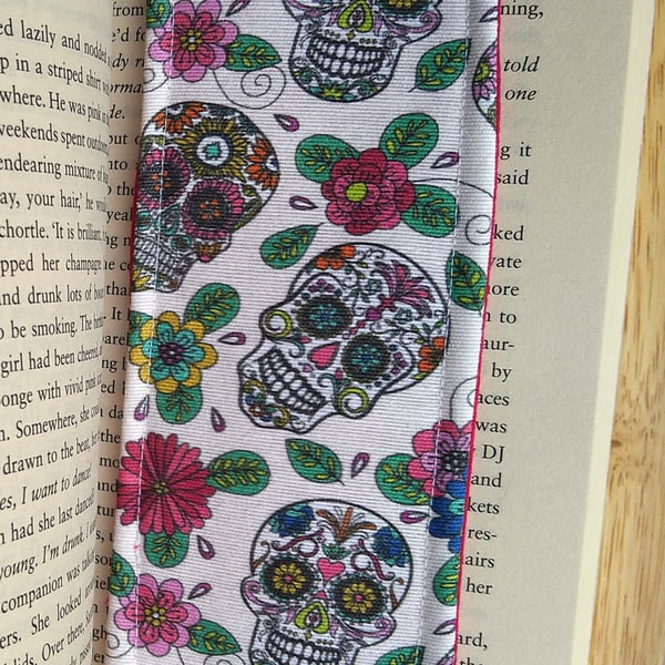 Bookmark with skulls and flowers