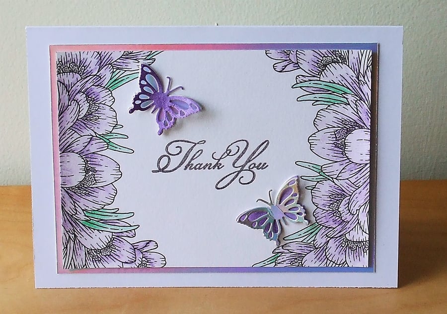 Handmade Thank You Card, Purple Crocuses