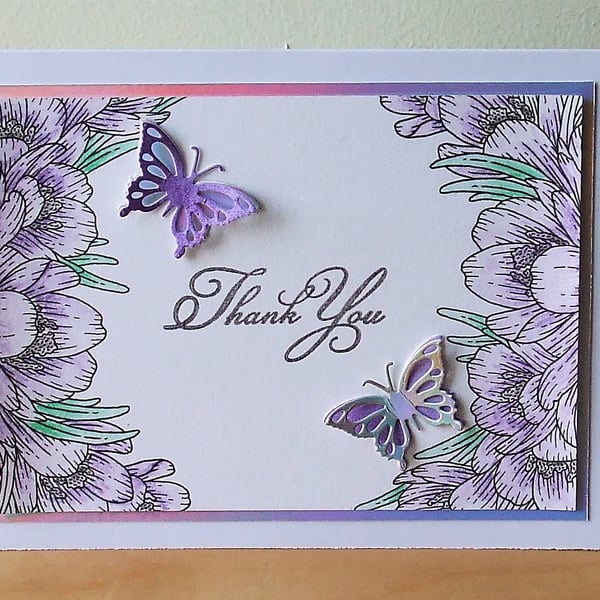 Handmade Thank You Card, Purple Crocuses