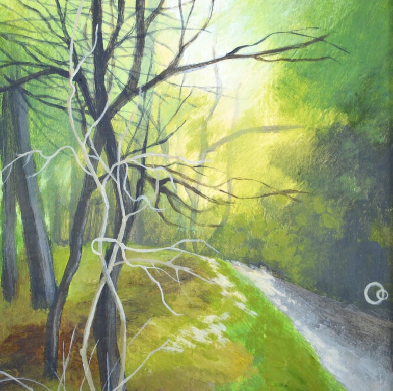 Woodland Stroll Original Mounted Acrylic Painting on Paper