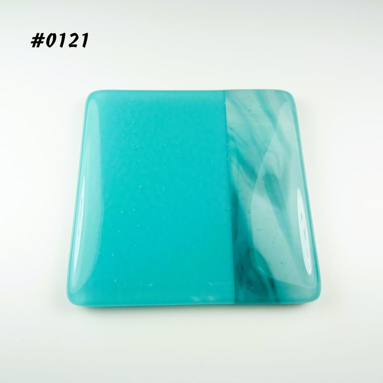 Turquoise green streaky fused glass coaster, 9cm, 6mm thick, handcrafted (0121)