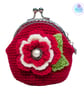 Crochet red and cream flower coin purse, flower purse, clasp purse, coin purse - Image 10