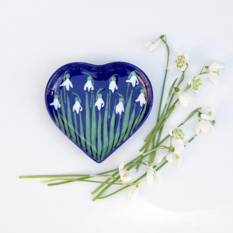 Snowdrop Heart Dish - Hand Painted 
