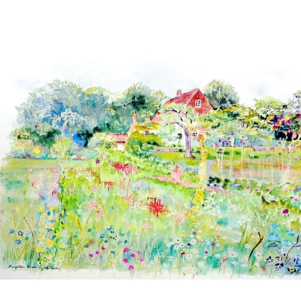 Old Country House and Garden Watercolour Original Painting