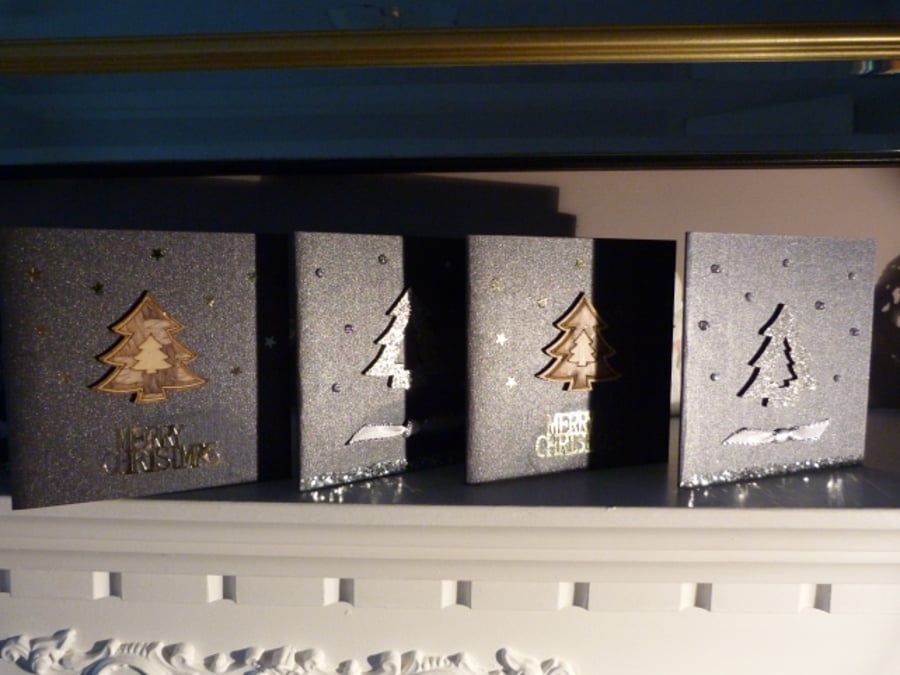 Pack of 5 Wooden Christmas Tree Christmas Cards