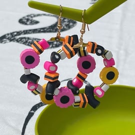 LICORICE ALLSORTS EARRINGS candy polymer gold plated 40 mm hoops