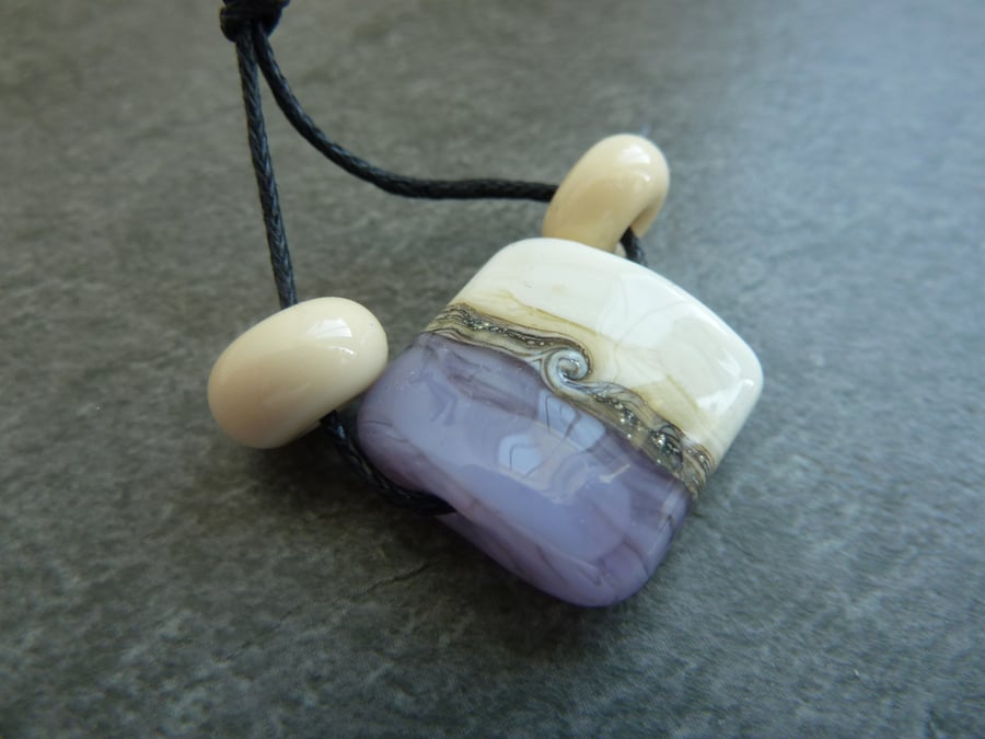 lampwork glass bead, purple and ivory focal