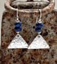 Sterling silver triangle drop earrings with bright lapis lazuli beads - Image 6