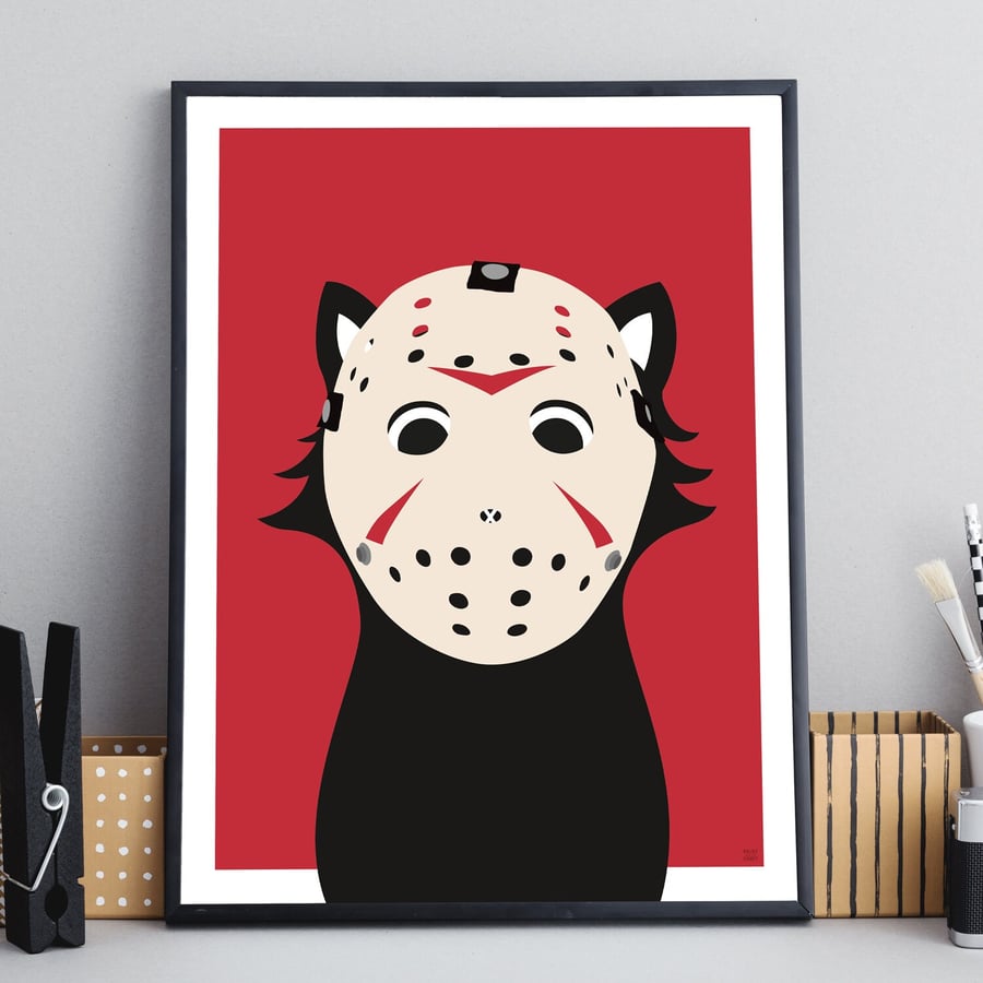 A4 Halloween Print Gift, Black Cat Gift, Friday The 13th, Horror Movie Art Print
