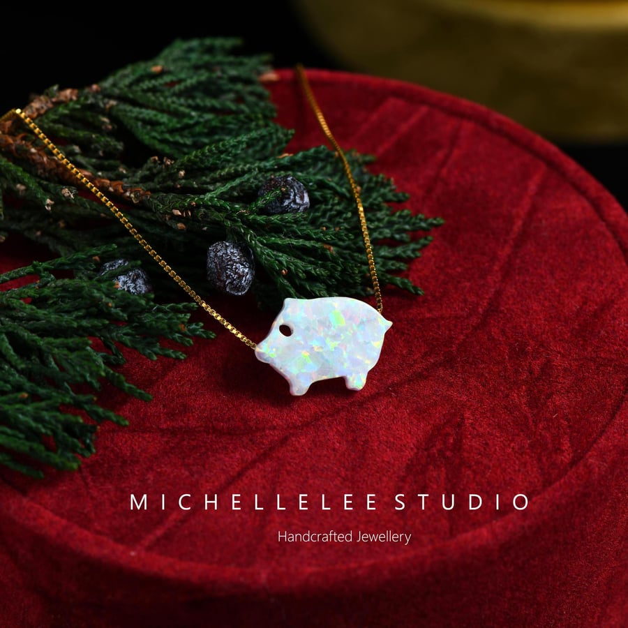 Opal Piggy Bank Necklace With 925 Sterling Silver Chain