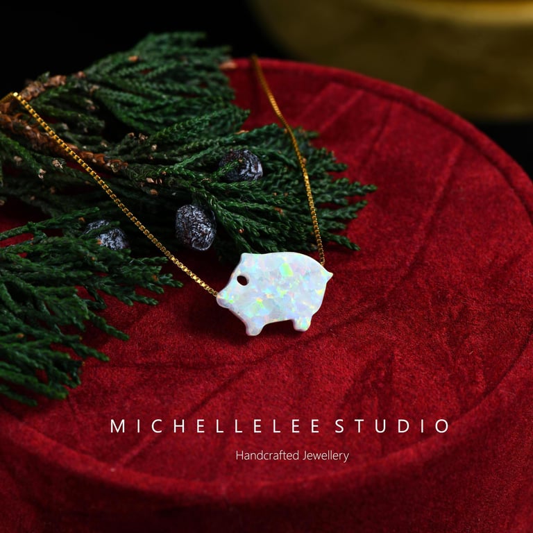 Opal Piggy Bank Necklace With 925 Sterling Silver Chain