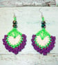 Crochet, embroidered and beaded peacock feather earrings.  - Image 2