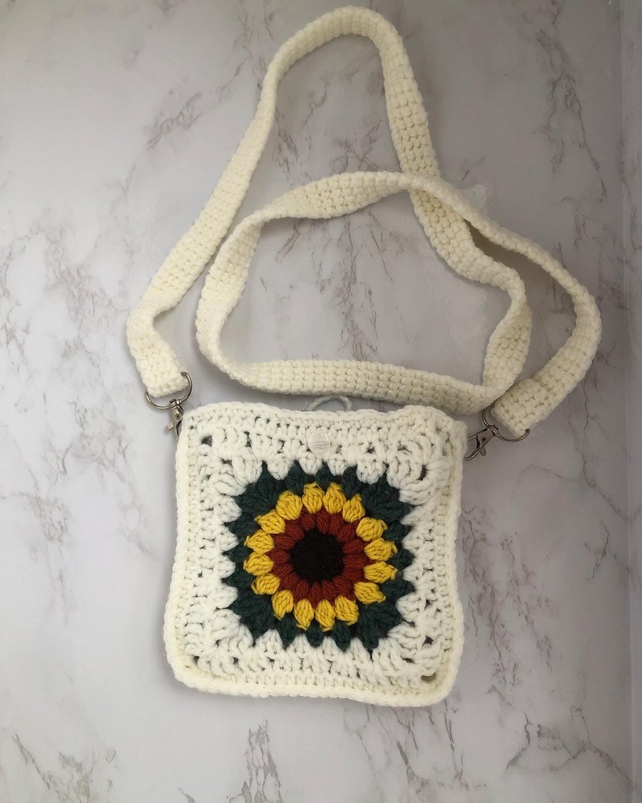 Crochet Sunflower cross Body Bag