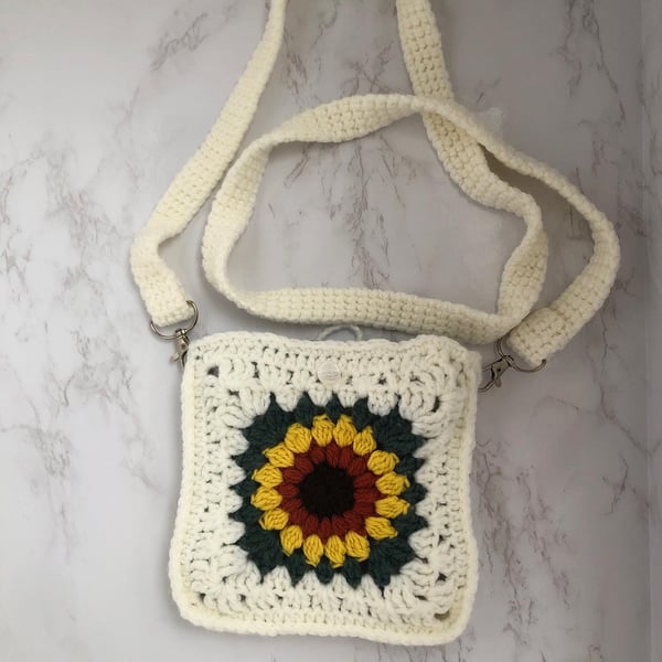 Crochet Sunflower cross Body Bag