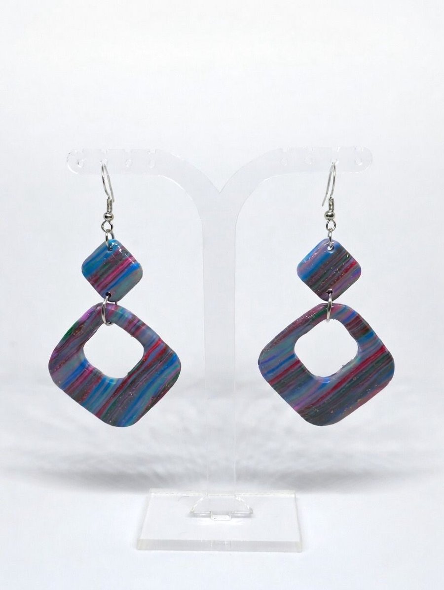 Polymer Clay Diamond Drop Dangle Earrings 