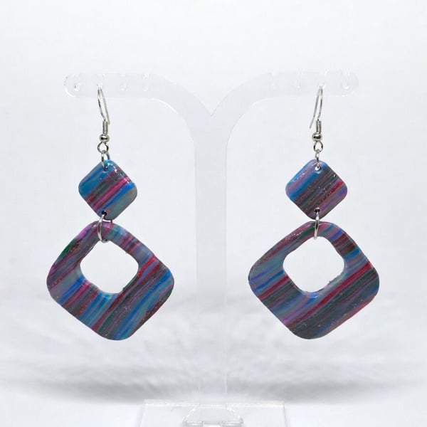 Polymer Clay Diamond Drop Dangle Earrings 