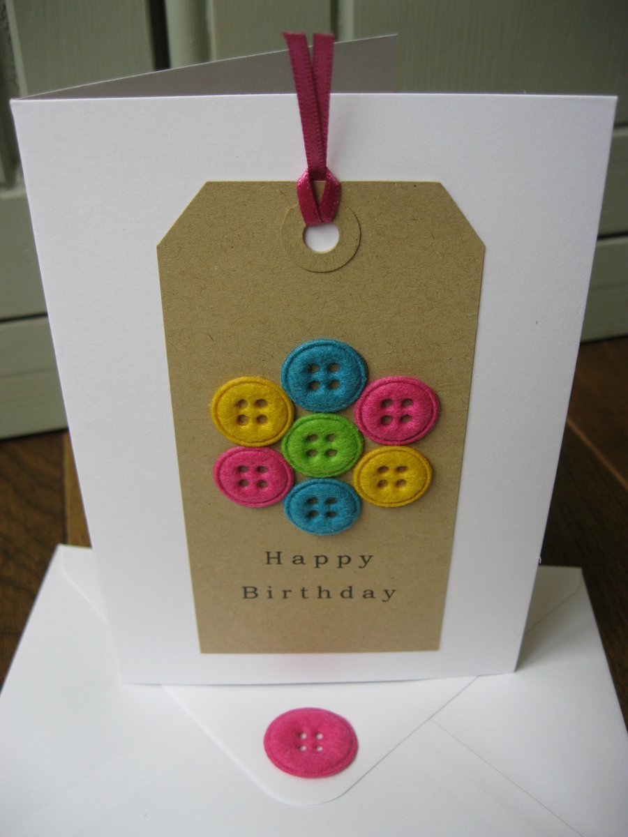 Happy Birthday Button Flower Card