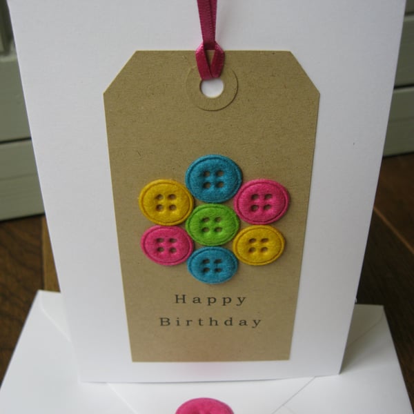Happy Birthday Button Flower Card